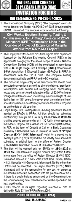 National Grid Company of Pakistan Limited Islamabad Tender Notice